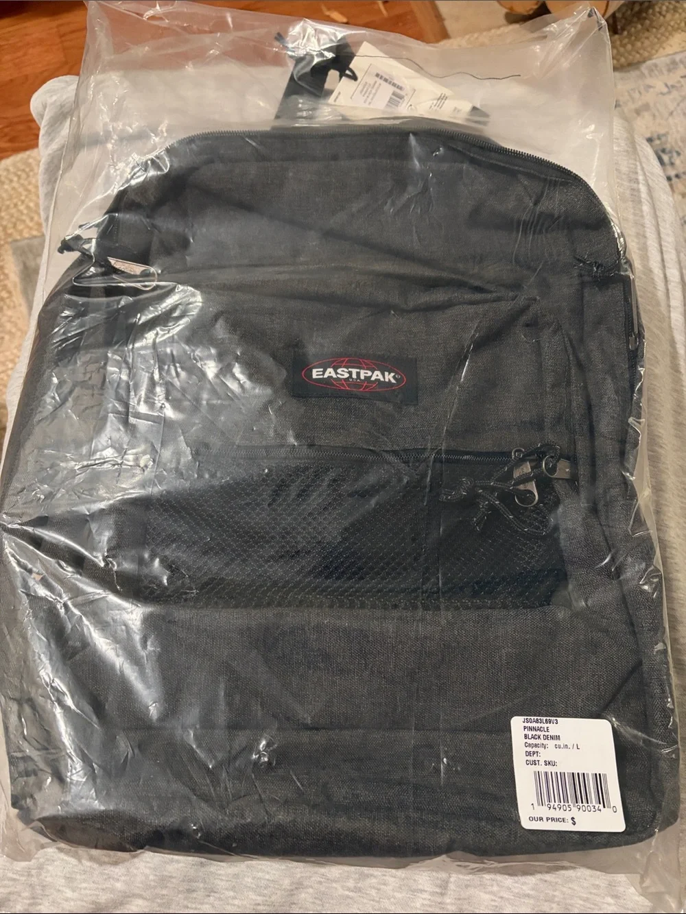 EASTPAK PINNACLE BLACK DENIM BACKBACK/NWT
